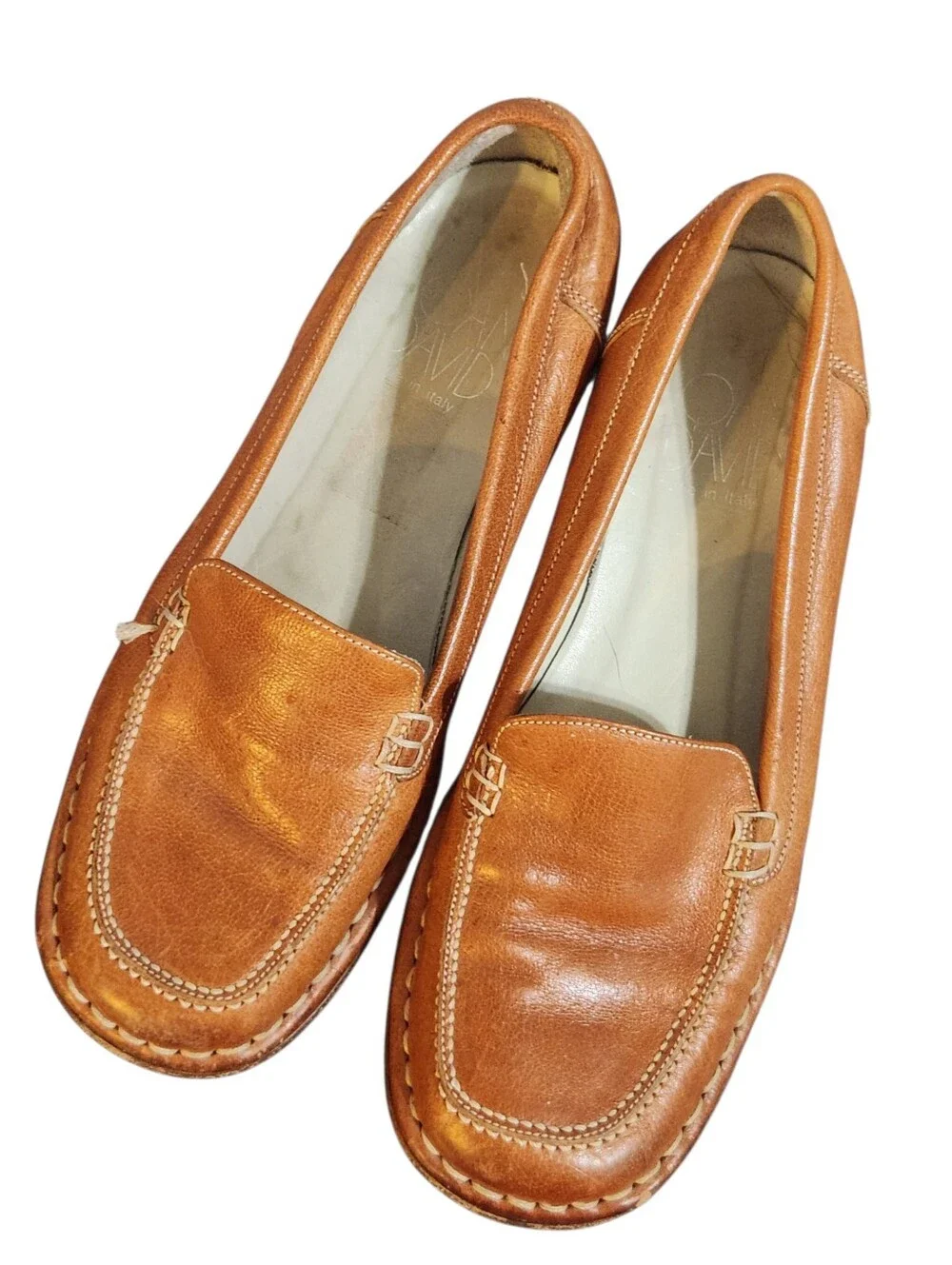 Joan and David Leather Loafers Size 7 M Brown Tan Slip On Shoes Italy